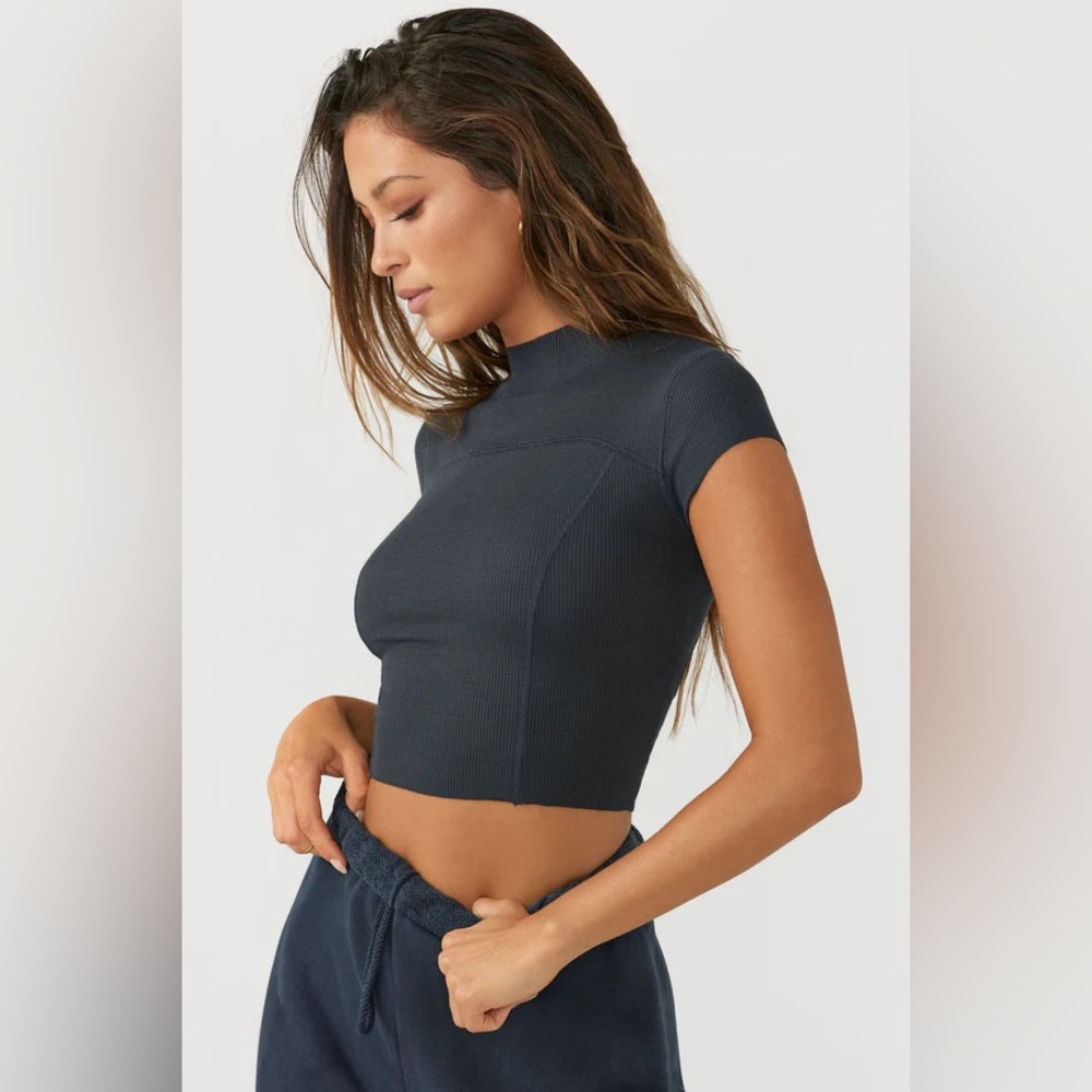 Joah Brown Contrast Stitch Crop Top